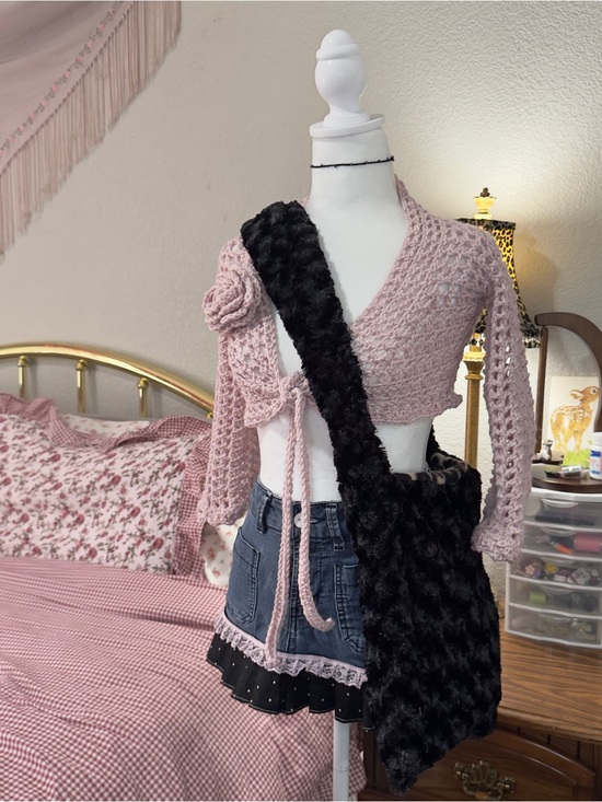 Handmade Handbags - Y2K Style Black Fuzzy Messenger Bag